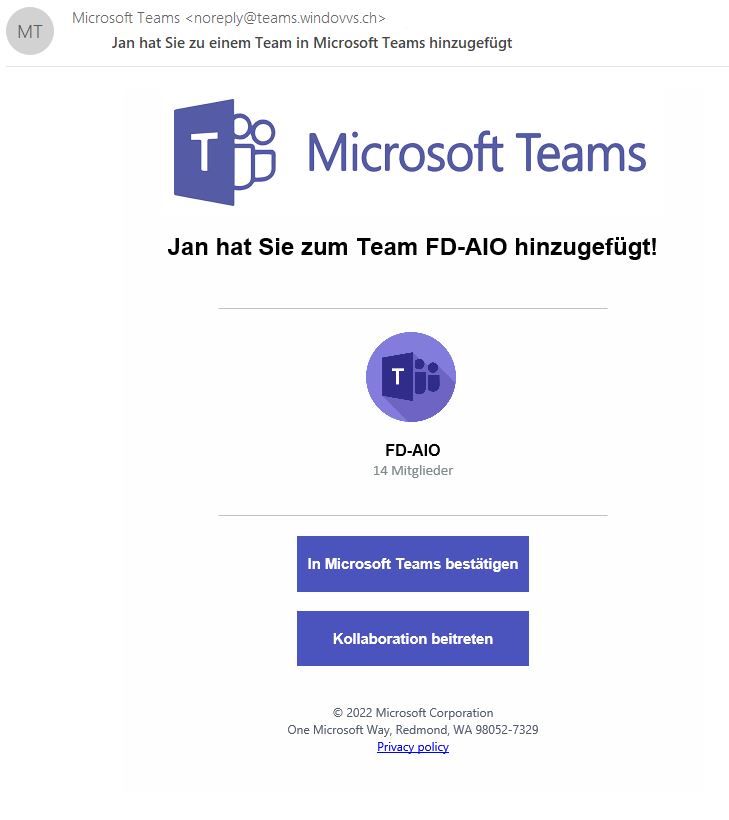 Jan hat Sie zu einem Team in Microsoft Teams hinzugefügt